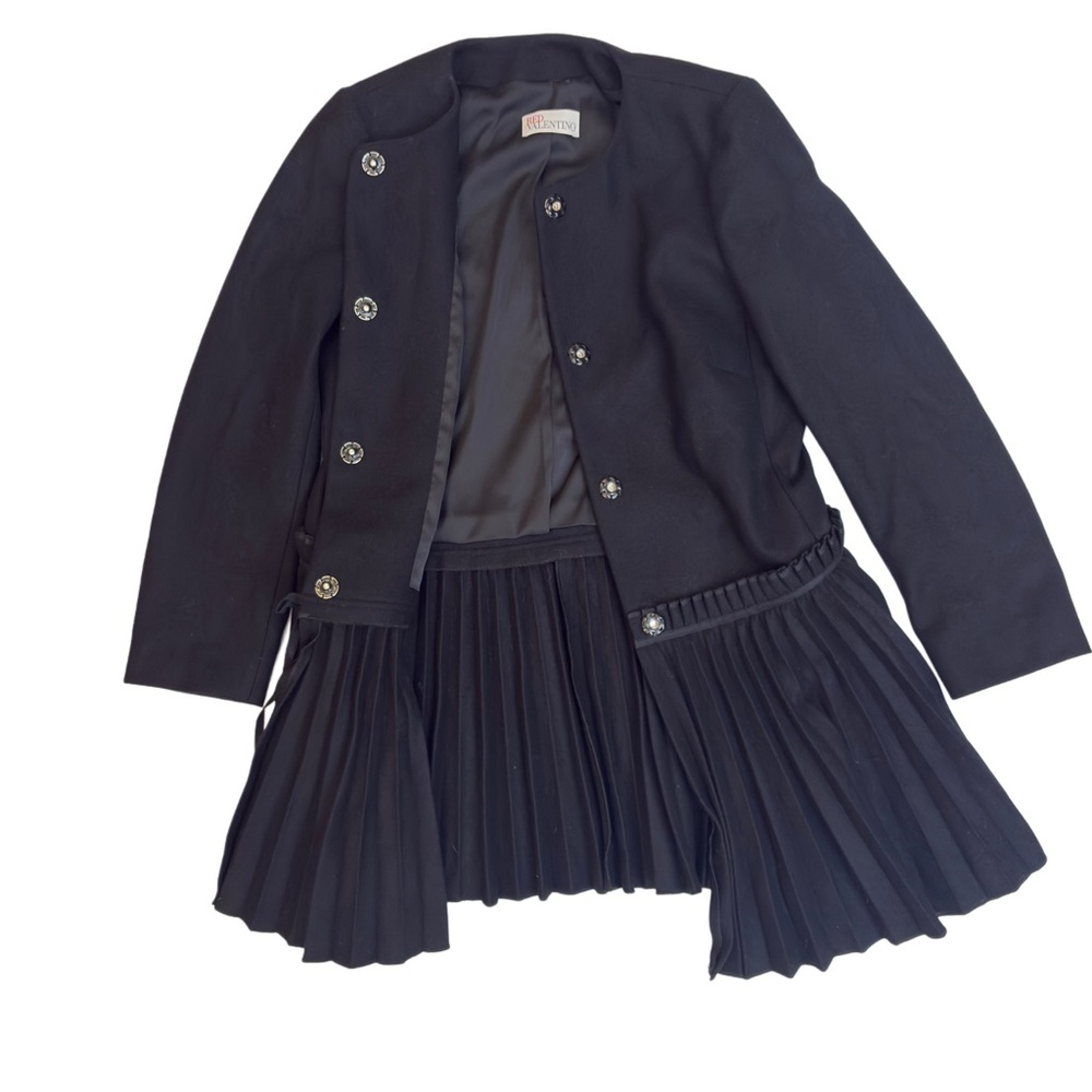 RED Valentino Black Pleated Peplum Jacket Designer Tailored Blazer - Picture 3 of 10